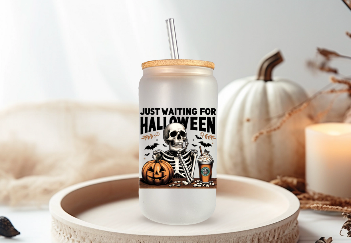 Just Waiting For Halloween Glass Cup