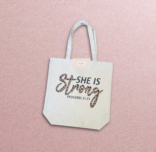 She is Strong Leopard Tote Bag